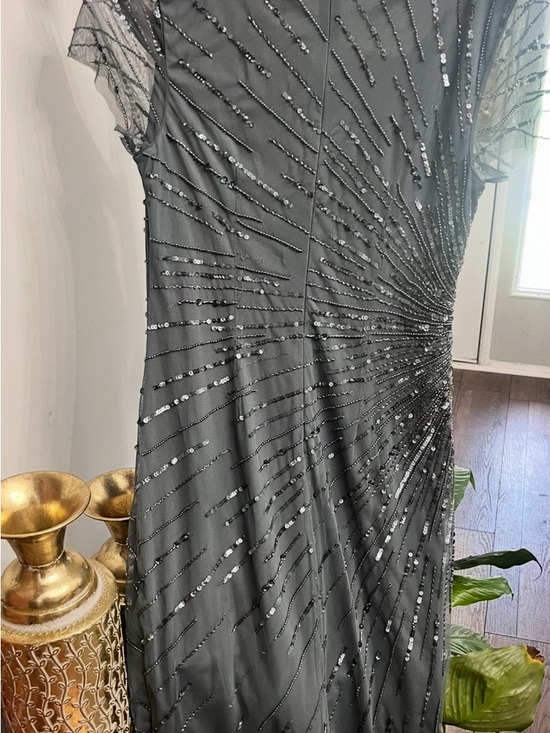 Adrianna Papell Dresses & Skirts - Adrianna Papell Gunmetal Beaded Midi Dress with Radiant Burst